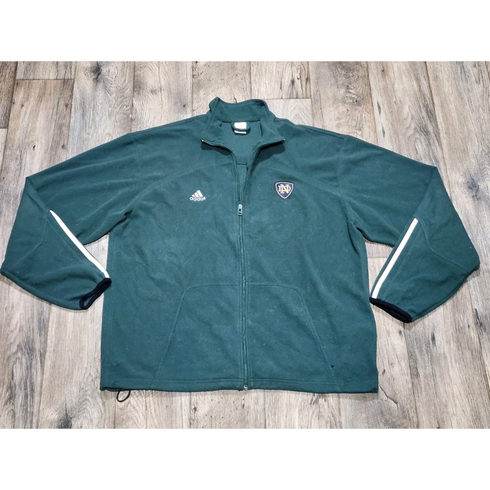Adidas Notre Dame Fleece Vtg Y2K Full Zip Jacket Green White Stripe X Large Mens